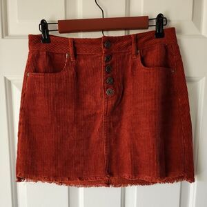 Indigo Rein Womens Corduroy Skirt Brown Size 7/27 Raw Hem